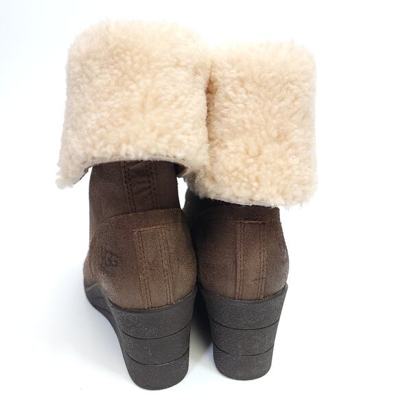 Ugg Zea Boots Wedge Size 5 Womens Boot Brown Fur Lined - Picture 4 of 11